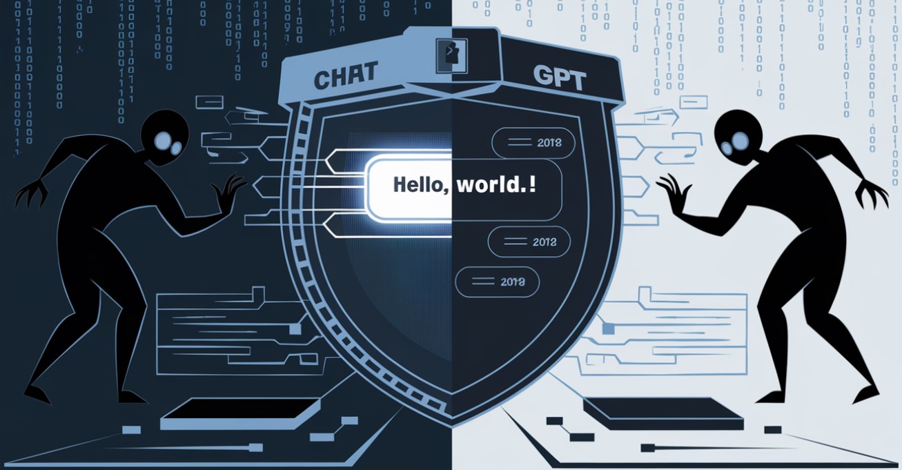 ChatGPT et la Sécurité Informatique : Illustration de ChatGPT et de la sécurité informatique, montrant un équilibre entre innovation technologique et cybermenaces potentielles.