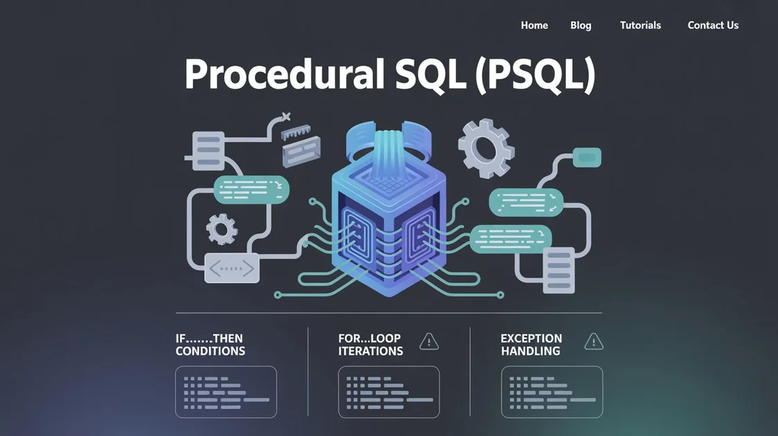 Diagramme illustrant Procedural SQL (PSQL) avec IF THEN, boucles FOR LOOP et gestion des erreurs dans une base de données intelligente