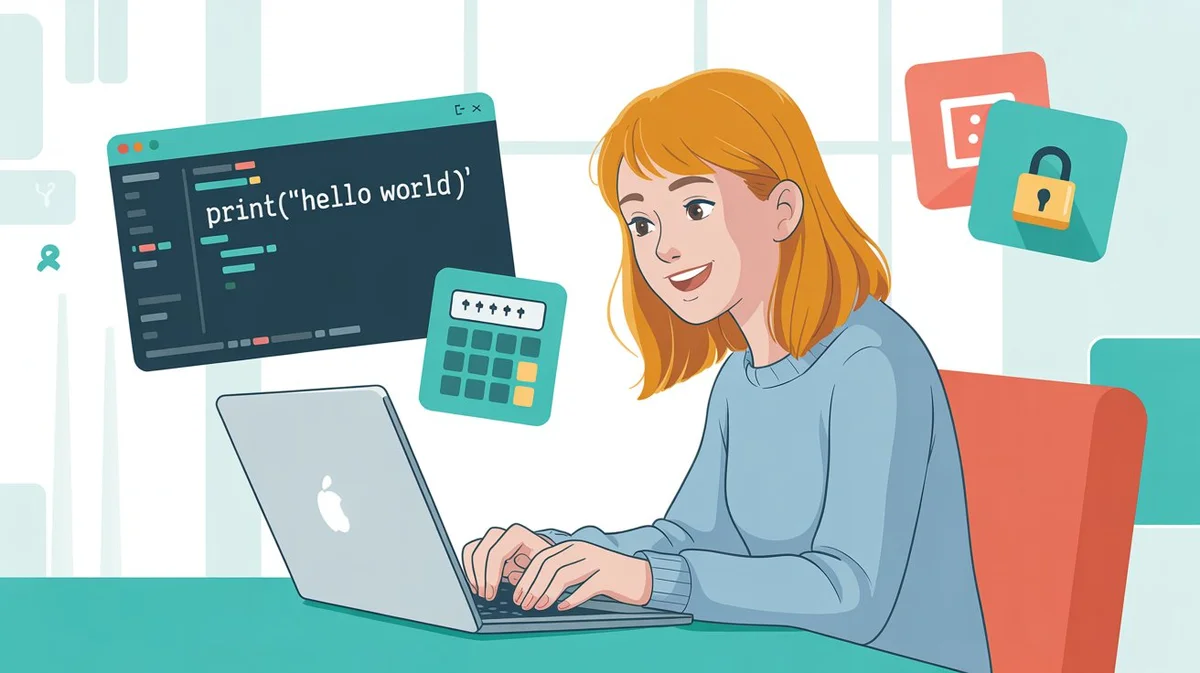 Une personne apprenant Python avec un ordinateur portable et des projets amusants