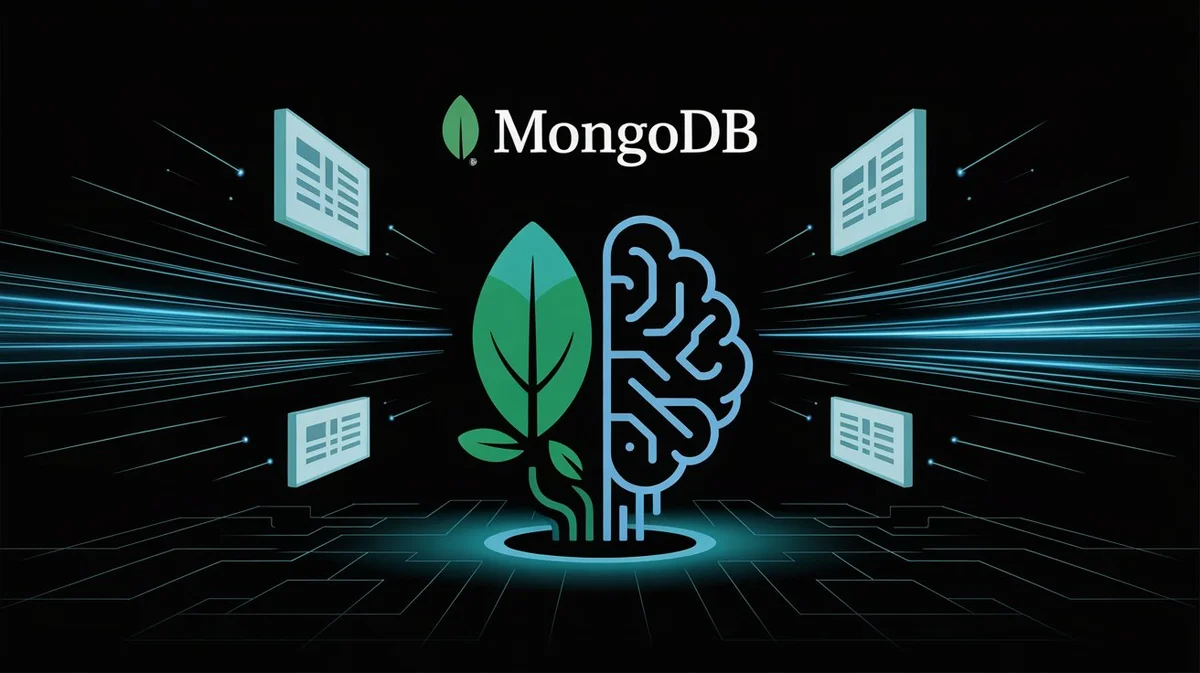 Illustration MongoDB et ChatGPT boostant l’IA NoSQL.
