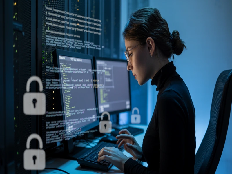 Étudiant en alternance cybersécurité Nexa devant deux écrans